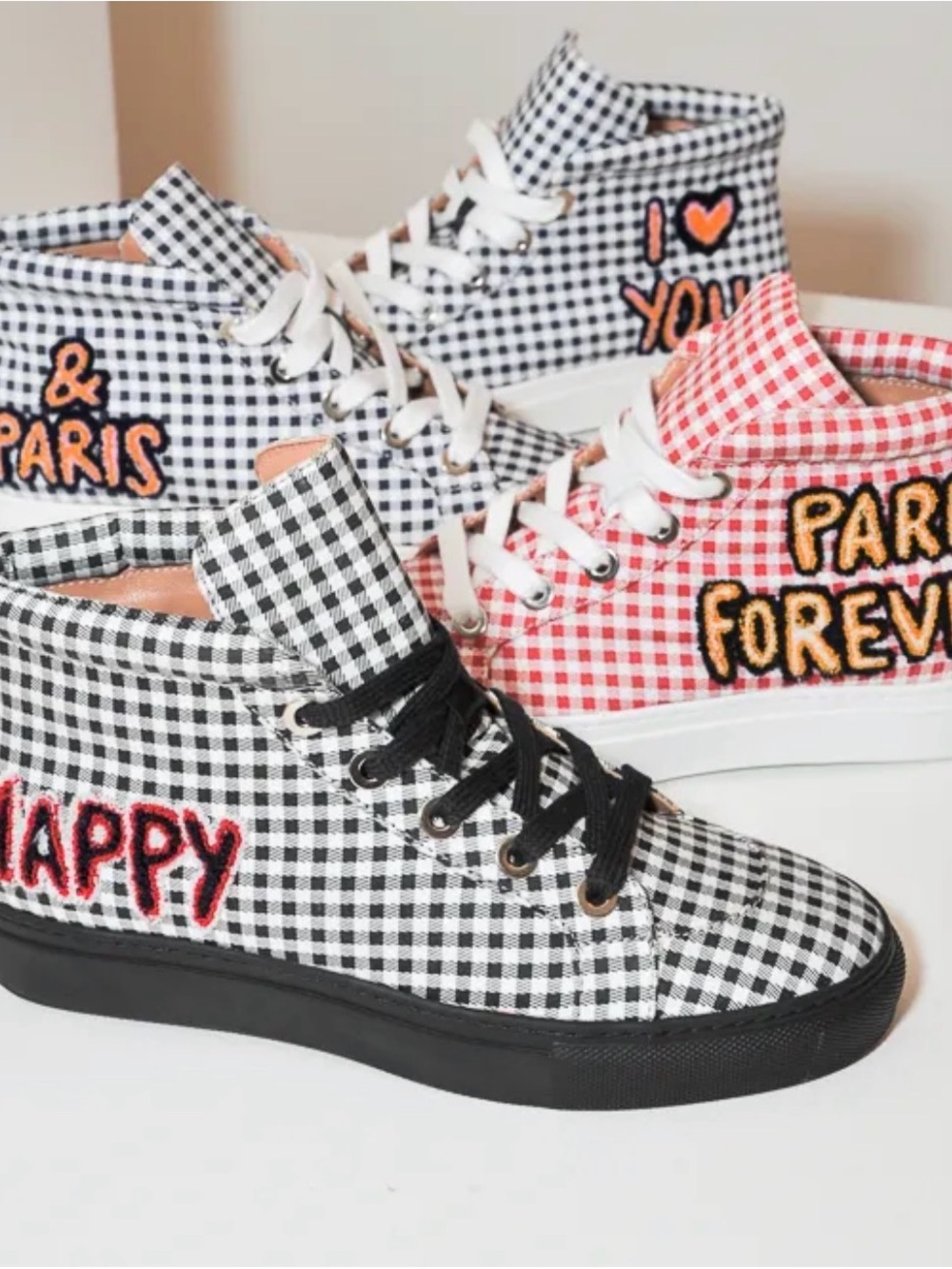 Laurence Dacade High-Top Sneakers in Black & White Gingham I LOVE PARIS AND YOU